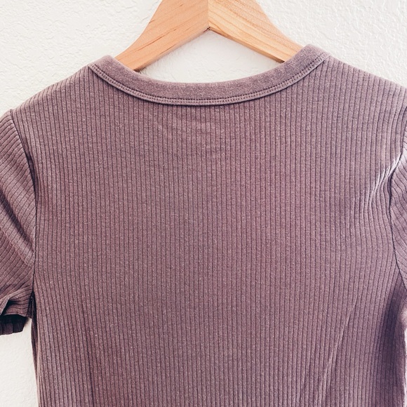 Brown Ribbed Slim Fit Knit Baby Tee - Picture 4 of 4